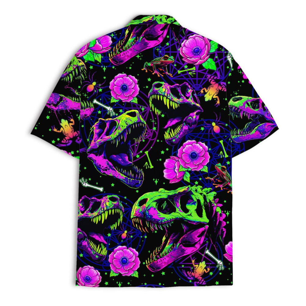 Dinosaur Skeleton Floral Hawaiian Shirt For Men, Skull Dinosaur Hawaiian Shirt HE0624