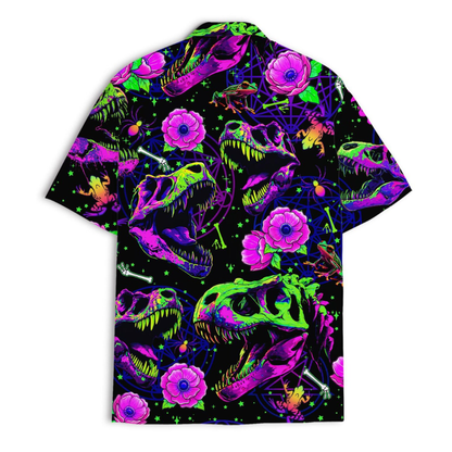 Dinosaur Skeleton Floral Hawaiian Shirt For Men, Skull Dinosaur Hawaiian Shirt HE0624