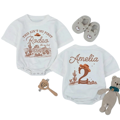 Custom This Ain’t My First Rodeo It's My 2nd Baby Tshirt Romper, Custom Name Western 2nd Birthday Baby Romper BB0283