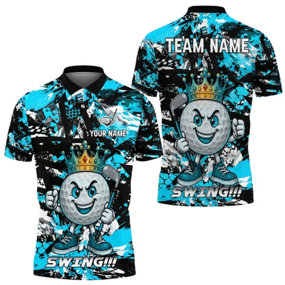 King Ball Custom Graffiti Blue Golf Polo Shirt Men, Custom Team Golf Shirts GE0381