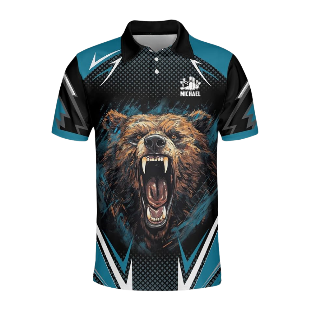 Custom Angry Bear Bowling Polo Shirt For Men, Custom Bear Bowling Team Shirt BZ0786