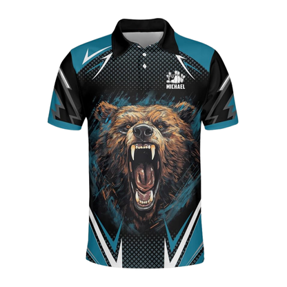 Custom Angry Bear Bowling Polo Shirt For Men, Custom Bear Bowling Team Shirt BZ0786