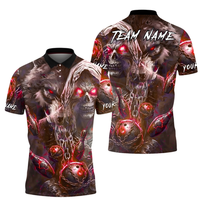 Skull And Wolf Custom Mens Bowling Polo Shirt, Custom Team Skull Bowling Shirt BZ1039