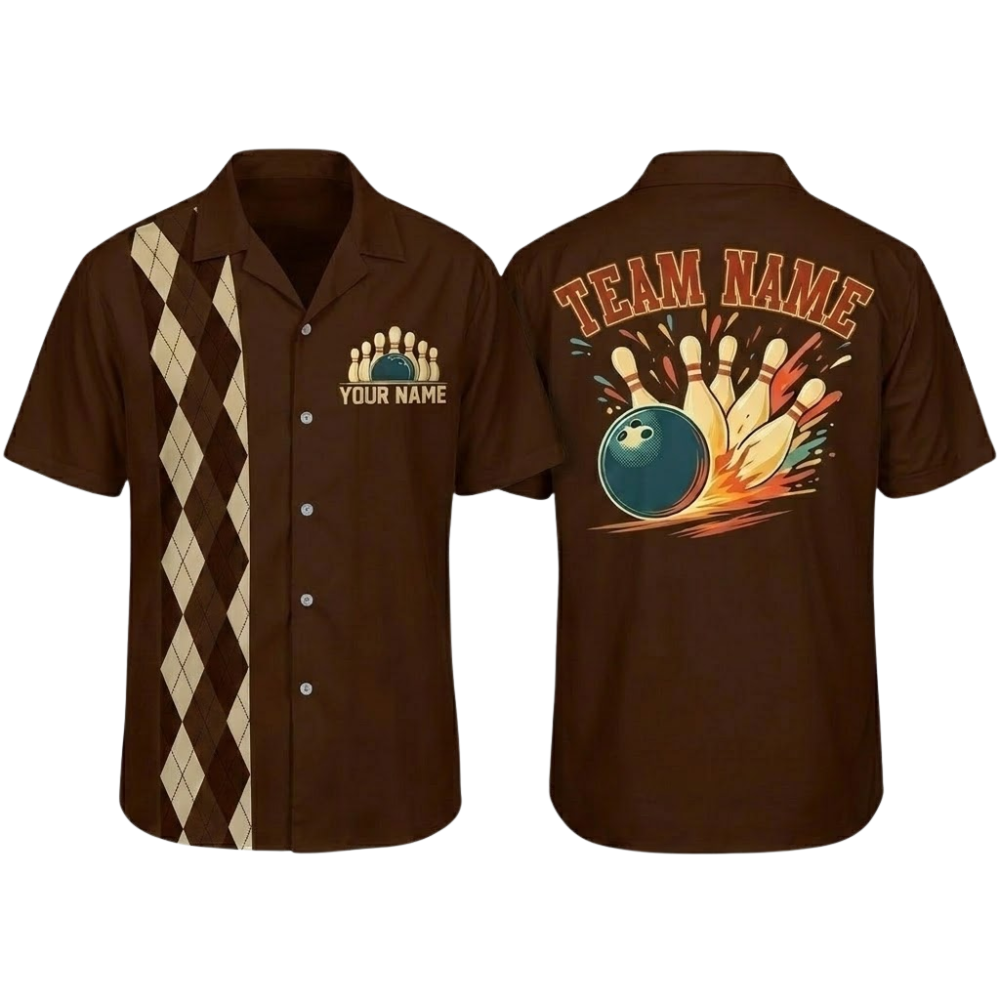 Custom Argyle Retro Navy Bowling Hawaiian Shirt Mens, Custom Team Retro Bowling Shirt BZ0797