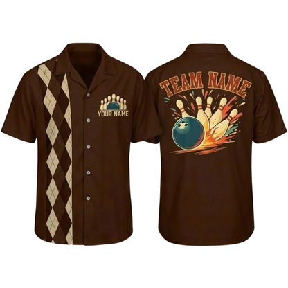Custom Argyle Retro Navy Bowling Hawaiian Shirt Mens, Custom Team Retro Bowling Shirt BZ0797