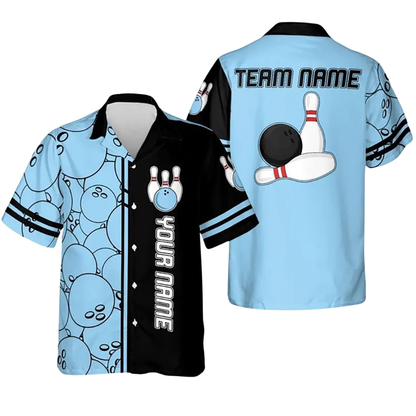 Custom Retro Black Cyan Bowling Hawaiian Shirt For Men Women, Custom Retro Team Bowling Shirt BE0222