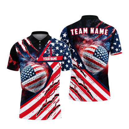 Customized Smoke Golf Ball USA Flag Golf Polo Team Shirts For Men, Patriotic Golf Shirts GZ0467