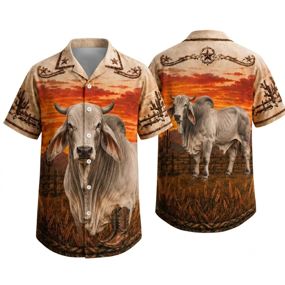 Vintage Brahman Cow Hawaiian Shirt For Men, Brahman Cattle Cow Hawaiian Shirt HE0695