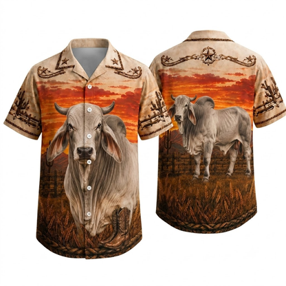 Vintage Brahman Cow Hawaiian Shirt For Men, Brahman Cattle Cow Hawaiian Shirt HE0695