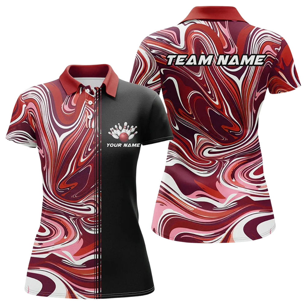 Custom Team Purple Black Womens Bowling Polo Shirt, Custom Bowling Shirt Ladies BZ0766