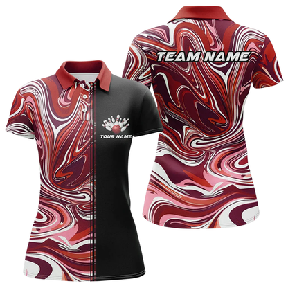 Custom Team Purple Black Womens Bowling Polo Shirt, Custom Bowling Shirt Ladies BZ0766