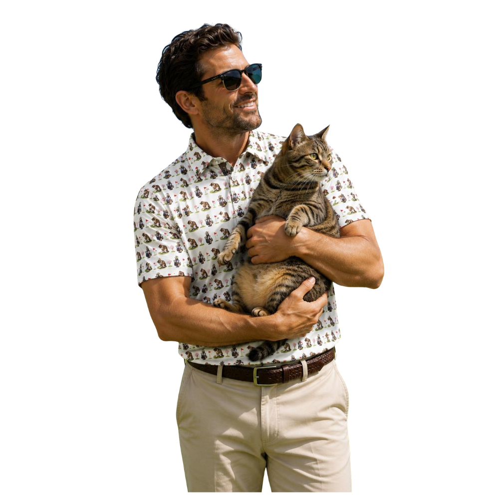 Funny Cat Golf Polo Shirt For Men, Cat Lover Golf Shirts GE0448