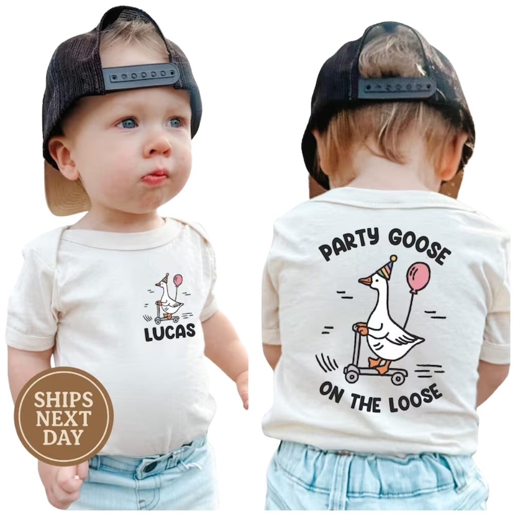 Party Goose On The Loose Custom Matching Family T Shirts, Custom Funny Goose Family Shirts For Birthday ET0219