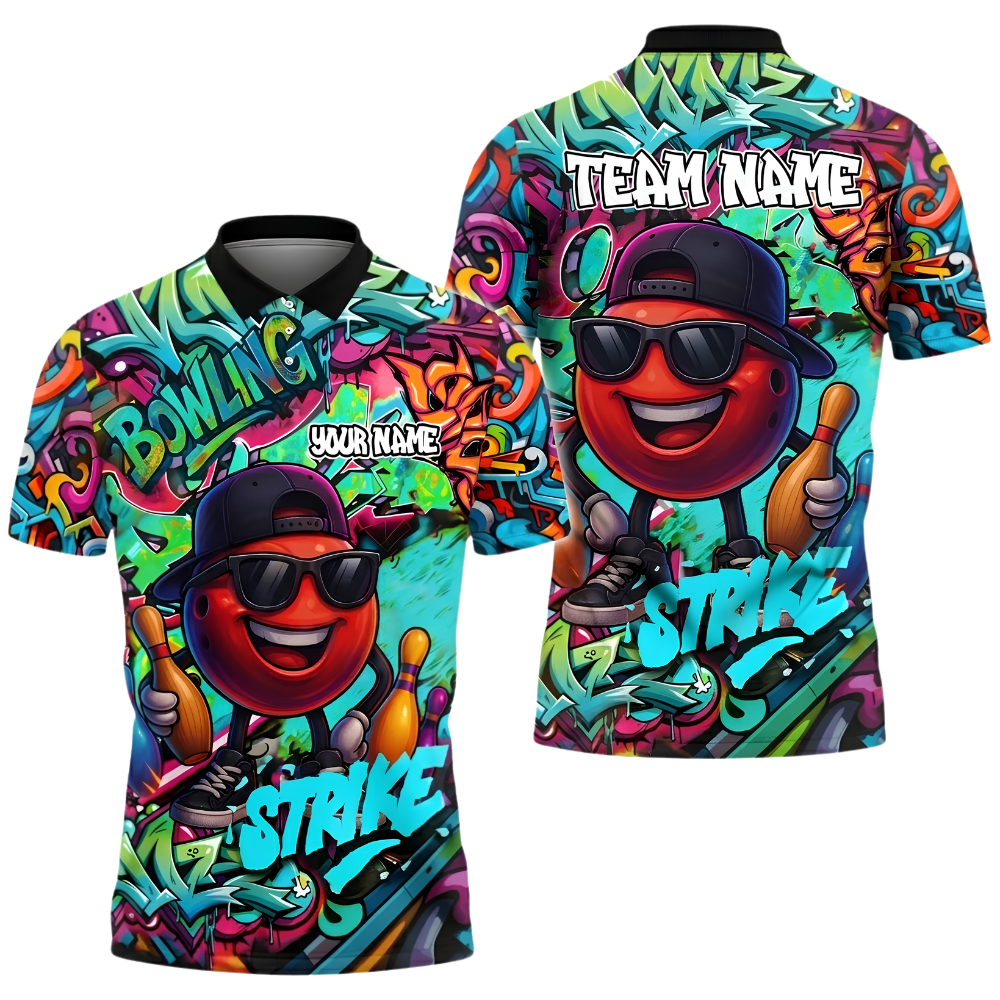 Custom Funny Ball Graffiti Bowling Polo Shirt Mens, Custom Graffiti Bowling Team Shirt BZ1026
