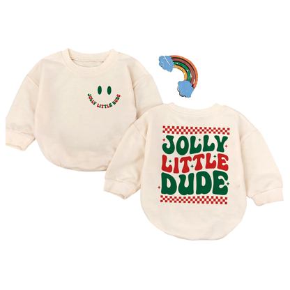 Jolly Little Dude Baby Romper Sweatshirt, Retro Christmas Baby Romper Sweatshirt BB0098
