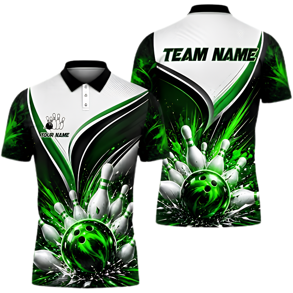 Custom Team White Blue Bowling Polo Shirt Men, Custom Bowling Team Shirts BZ0969