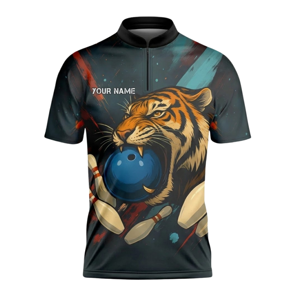 Custom Tiger Mens Bowling Jersey, Custom Tiger Bowling Team Shirts BZ0576