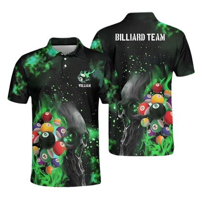 Custom Flame Skull Billiard Polo Shirt For Men, Custom Skull Billiard Team Shirts BIZ0101