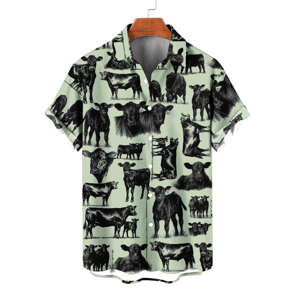 Black Angus Men's Hawaiian Shirt For Cow Lover, Black Angus Hawaiian Shirt HE0703