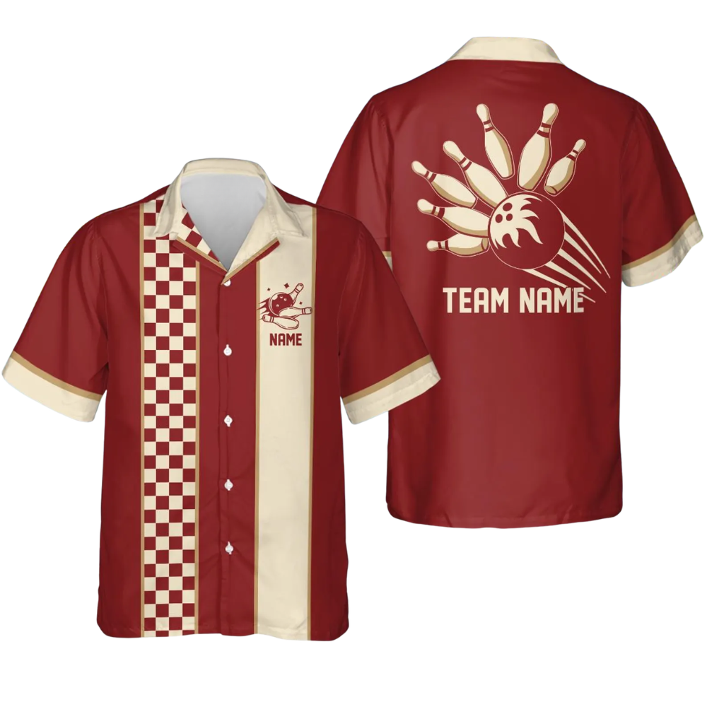 Custom Retro Checkered Bowling Hawaiian Shirt Men, Custom Retro Team Bowling Shirts BE0228