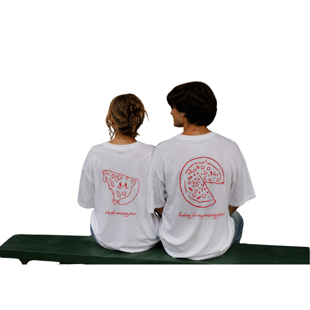 Pizza And Pizza Slice Couple Matching T Shirt, Pizza Matching Shirts For His And Her ET1326
