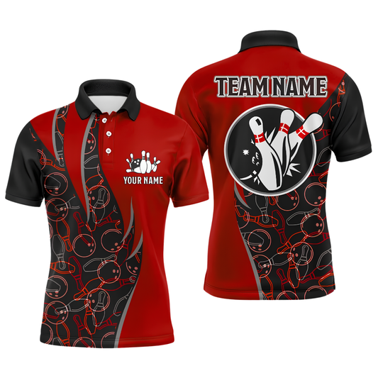 Custom Team Black And Red Polo Shirt For Men, Custom Bowling Shirt BZ1029