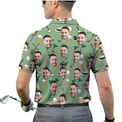 Custom Face Beer Pattern Golf Polo Shirt Mens, Custom Funny Beer Golf Shirts With Photo GE0426
