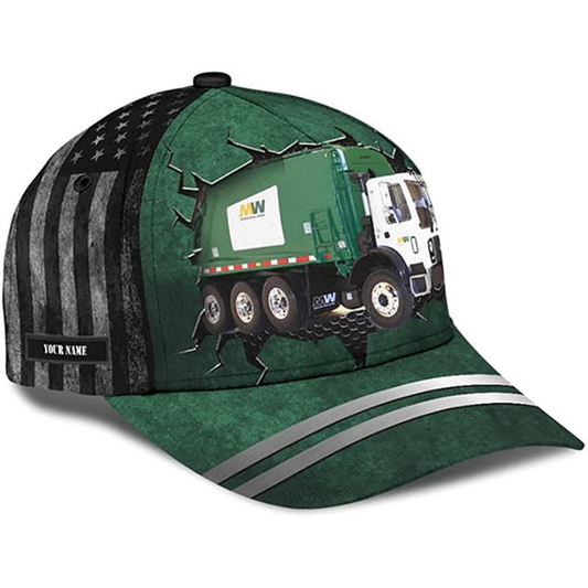Personalized Name Us Waste Collector Truck 3D Cap, Gift For Garbage Truck Driver CA0002