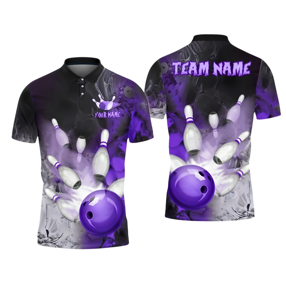 Custom Team Blue Smoke Bowling Polo Shirt For Men, Custom Bowling Shirt BZ1020