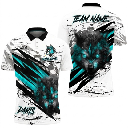 Custom Mens Wolf Dart Polo Shirt Purple And White, Custom Wolf Darts Team Shirt DZ0128