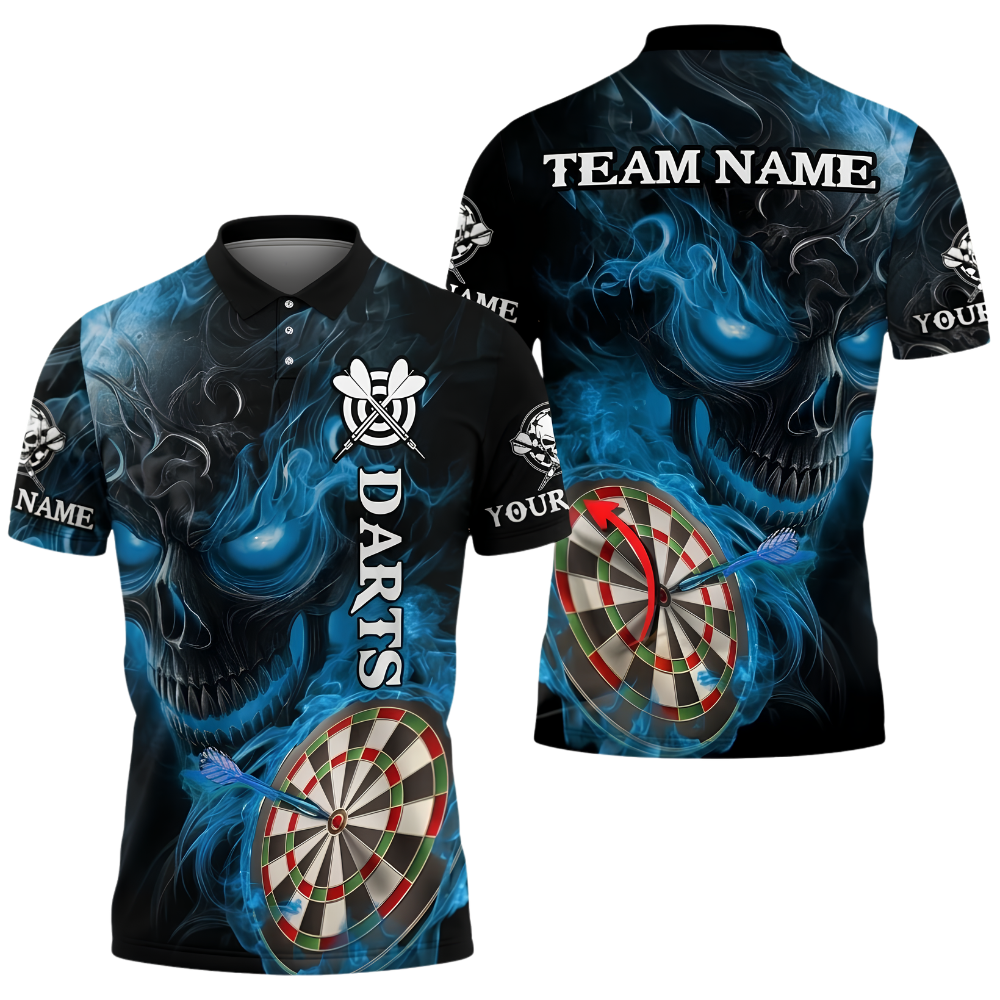 Custom Skull Pink Flame Darts Polo Shirt For Men, Custom Skull Darts Team Shirt DZ0141