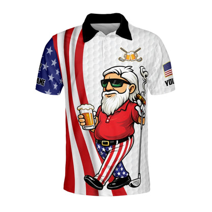 Happiness Is An Old Man With A Beer Custom Men's Funny Golf Polo Shirt White, Custom Funny Beer Golf Shirt For 4th Of July GB0017