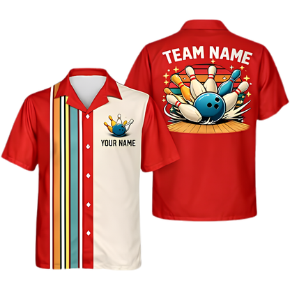 Custom Retro Black Bowling Hawaiian Shirt For Men, Custom Retro Bowling Shirt Team BZ0999