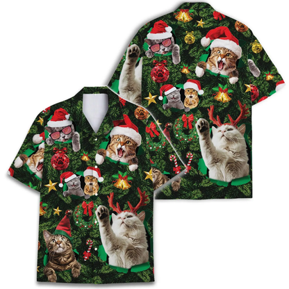 Funny Cat Xmas Tropical Hawaiian Shirt, Cat Christmas Hawaiian Shirt For Men Women HE0725