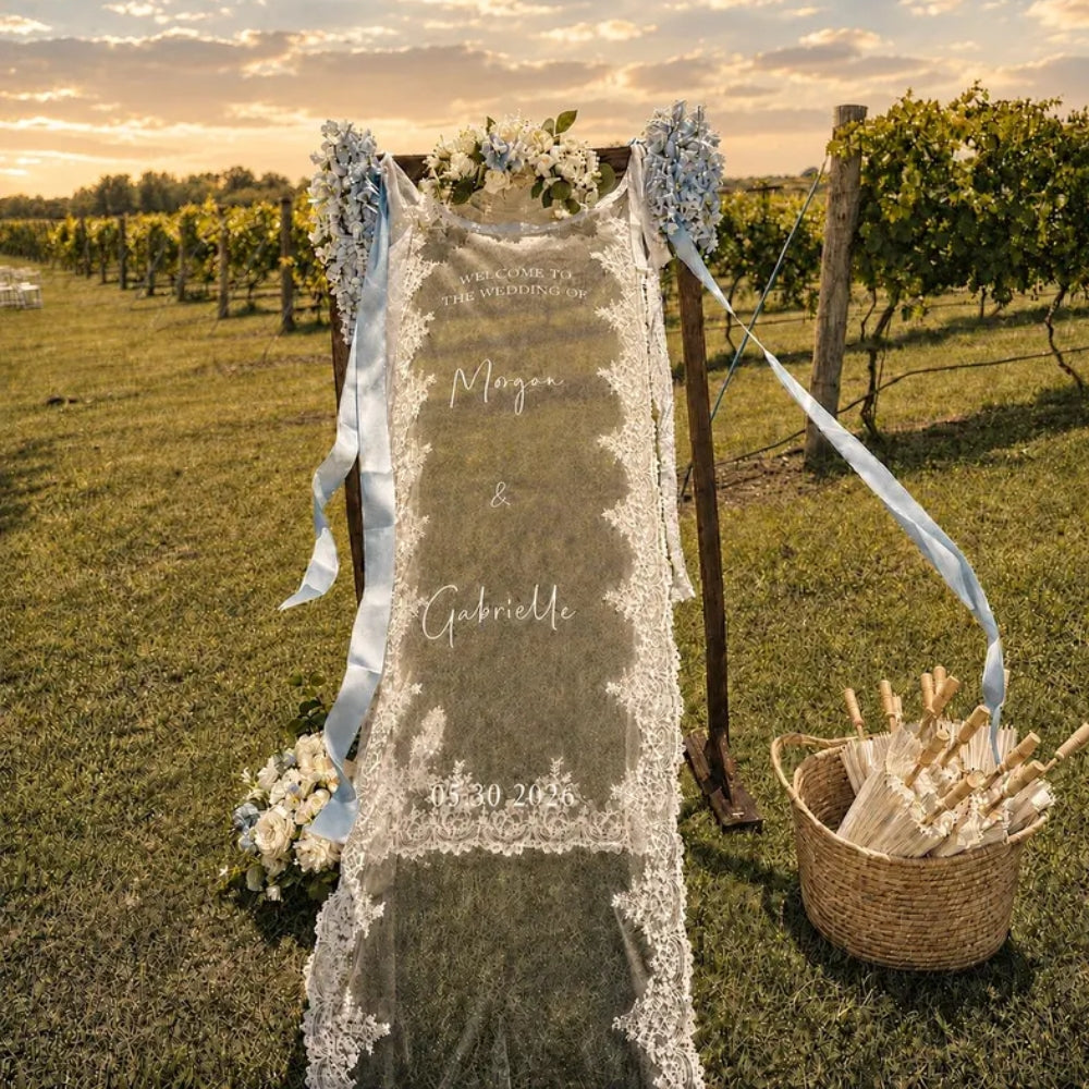 Custom Lace Wedding Welcome Banner, Personalized Romantic Wedding Lace Banner WD0230