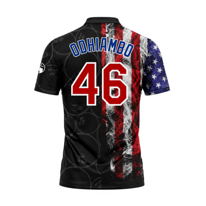 Custom Team USA Flag Golf Ball Pattern Black Golf Polo Shirt For Men, Customized Patriotic Golf Shirt GZ0408