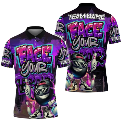 Face Your Fear Custom Funny Ball Bowling Polo Shirt For Men, Custom Funny Bowling Team Shirts BZ0859