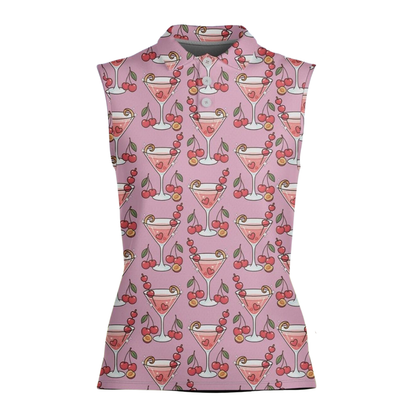 Womens Chery Martini Sleevelss Golf Shirt, Cocktail Lover Golf Shirts For Ladies GE0562