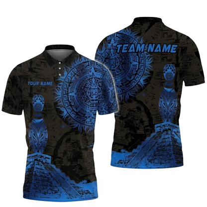 Aztec Custom Bowling Polo Shirt For Men, Custom Aztec Bowling Team Shirts BZ0825