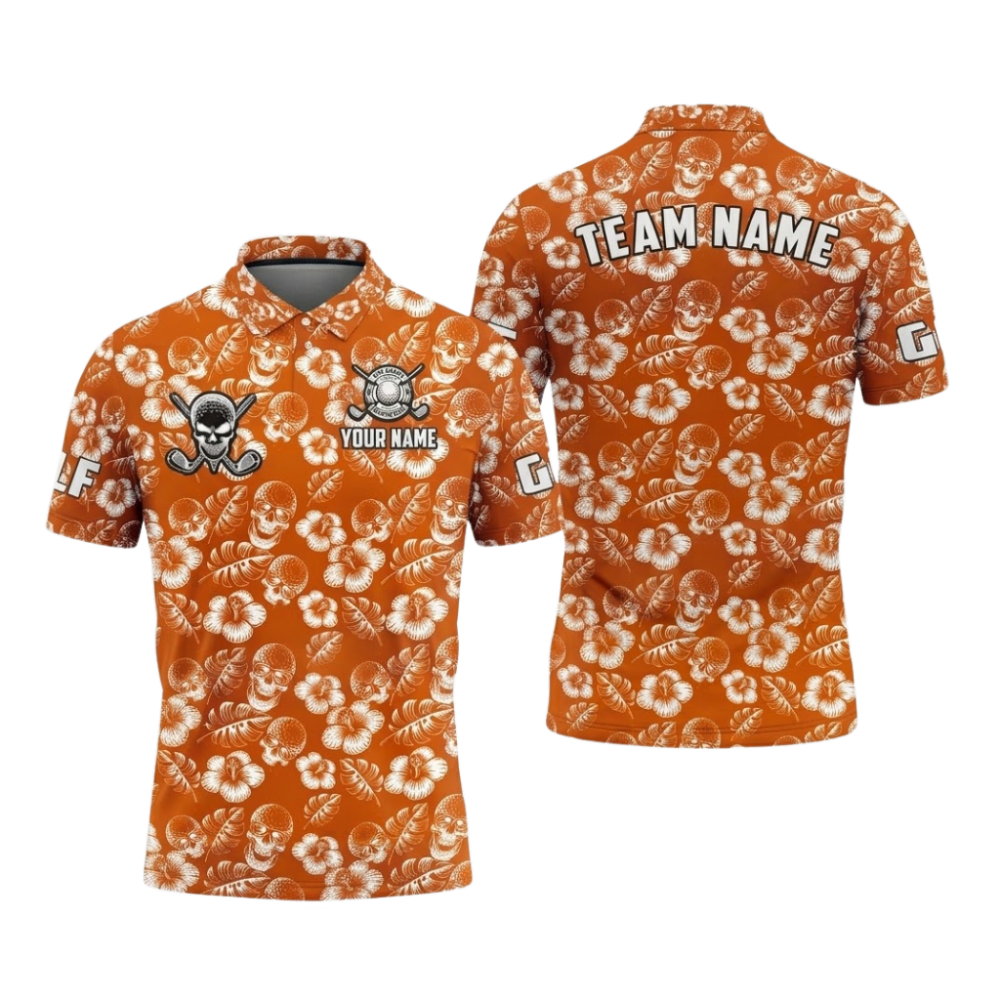 Custom Team Skull Flowers Hawaii Golf Polo Shirt For Men, Custom Skull Golf Shirts GZ0411