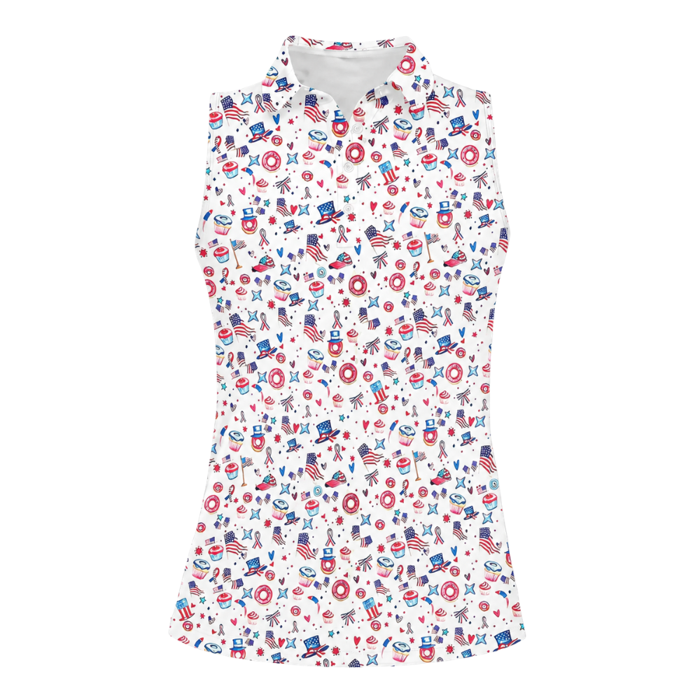 4th Of July USA Pattern Sleeveless Golf Shirt For Ladies, Women's Independence Day Golf GE0501 Shirt