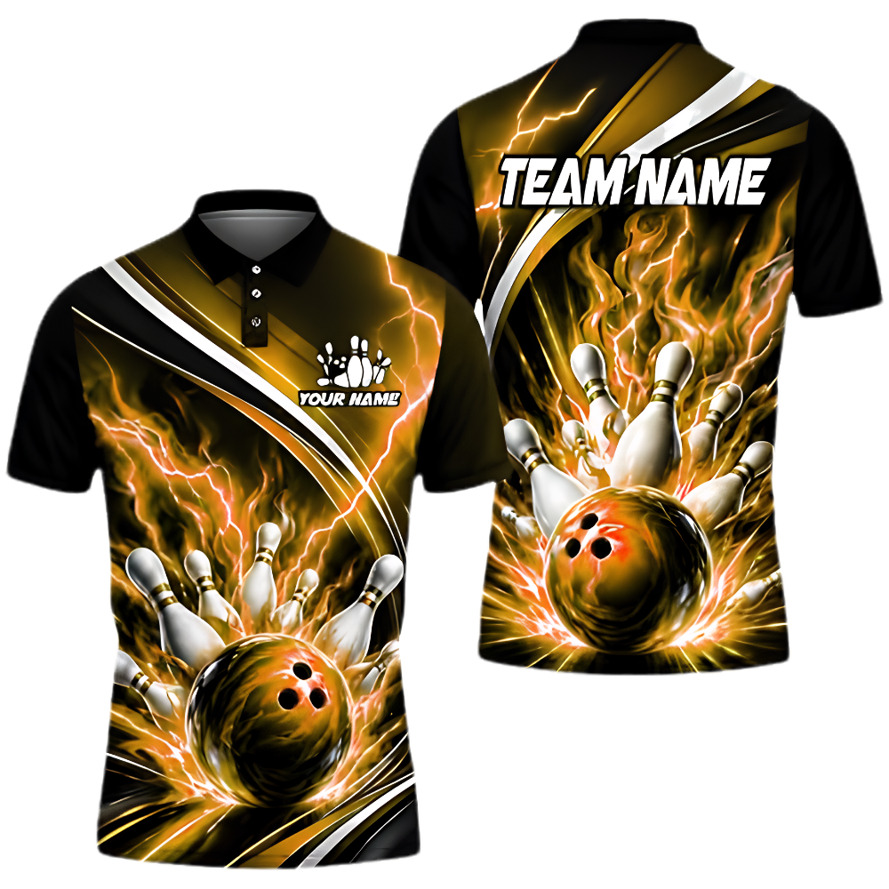 Blue Thunder Custom Mens Bowling Polo Shirt, Custom Team Thunder Bowling Shirt BZ0970