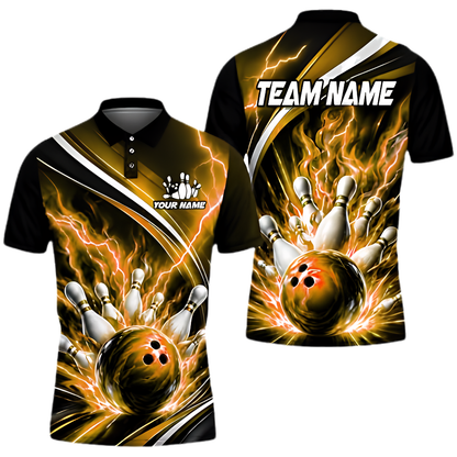 Blue Thunder Custom Mens Bowling Polo Shirt, Custom Team Thunder Bowling Shirt BZ0970