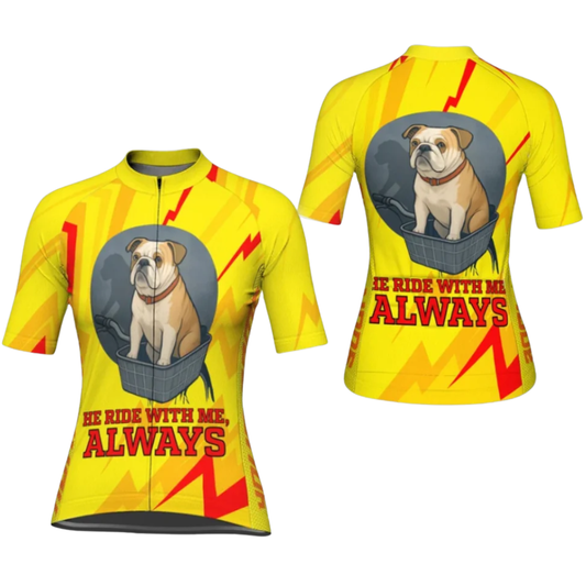 He Ride With Me Always Custom Bulldog Cycling Short Sleeve Jersey For Laides, Custom Bulldog Cycling Jersey CG0881