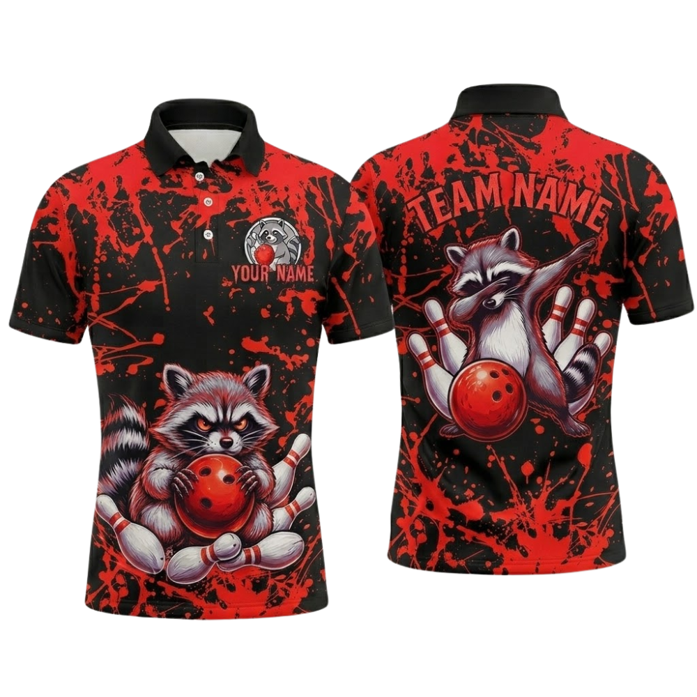 Custom Raccoon Purple Bowling Polo Shirt Men, Custom Raccoon Bowling Team Shirts BZ0818