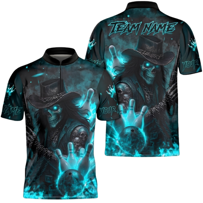 Reaper Skeleton Custom Mens Bowling Jersey, Custom Skull Bowling Shirts For Team BZ1032
