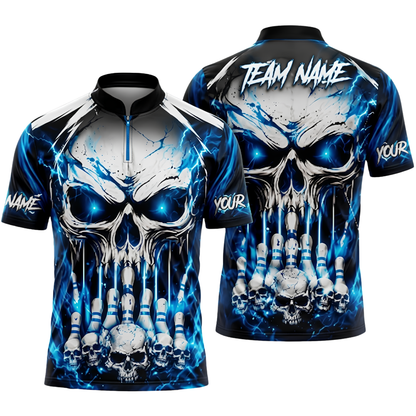 Custom Skull Red Bowling Jersey For Men, Custom Skull Bowling Team Shirts BZ0974