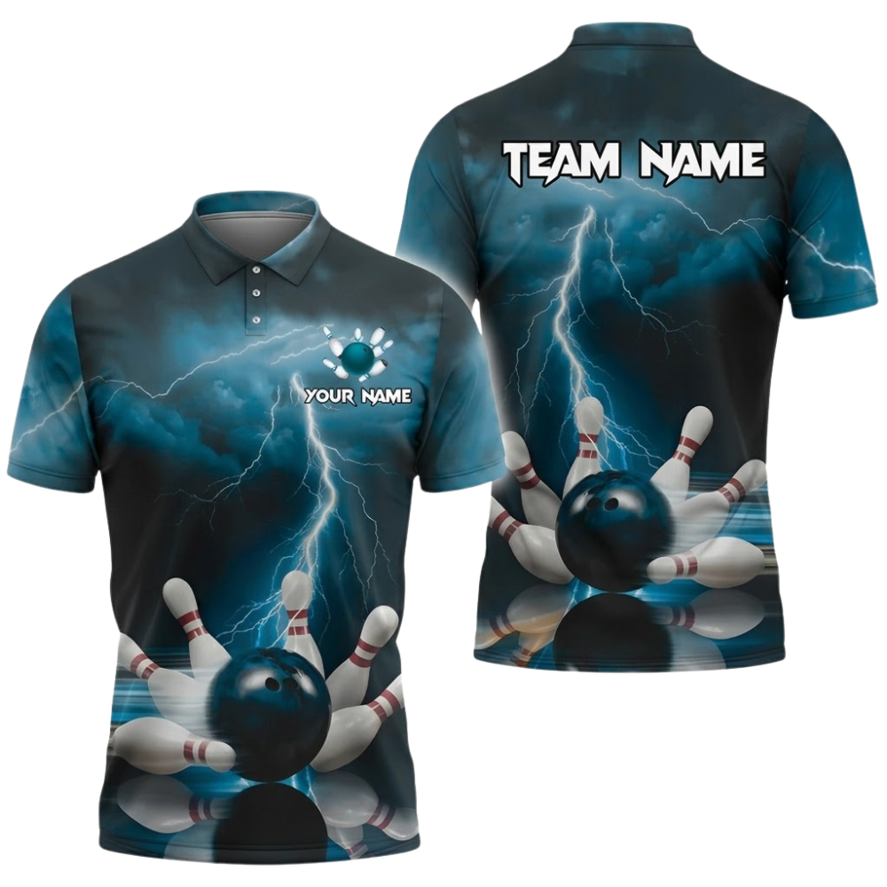 Thunder Lightning Custom Mens Bowling Polo Shirt, Custom Thunder Team Bowling Shirts BZ0845