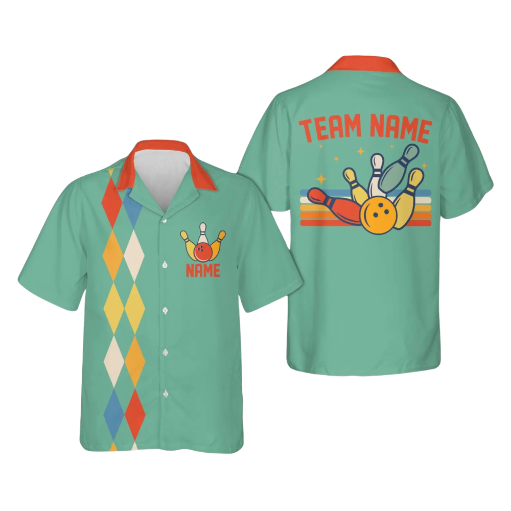 Custom Argyle Retro Bowling Hawaiian Shirt For Men Women, Custom Retro Bowling Team Shirt BE0226