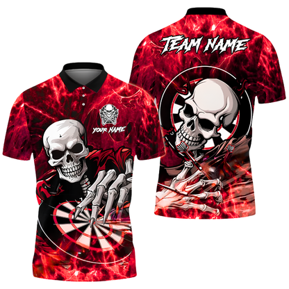 Custom Skull Blue Flame Darts Polo Shirt For Men, Custom Skull Darts Team Shirt DZ0171